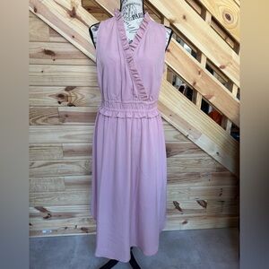 LOFT Pink Ruffle Midi Dress